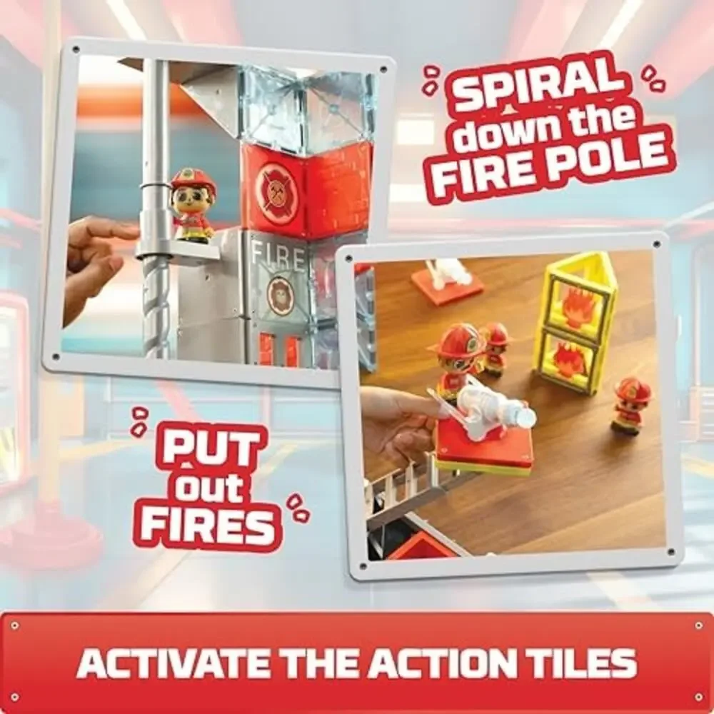 NEW Tile Town Fire Station Magnetic Tiles Playset 66pc Moose Toys